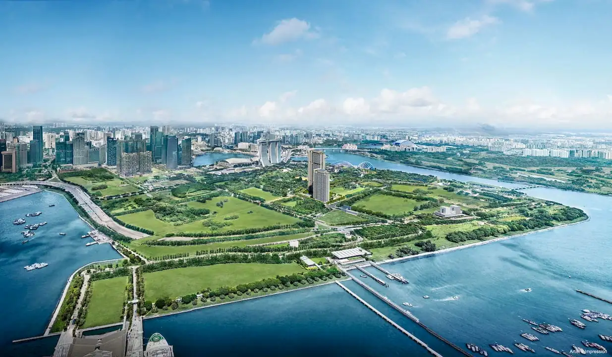 One Marina Gardens luxury bedroom with panoramic Marina Bay views